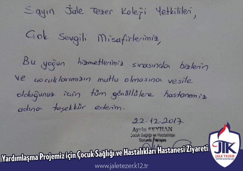 Jale Tezer Anaokulu Yardımlaşma Projesi Kapsamında Çocuk Sağlığı ve Hastalıkları Hastanesinde 5